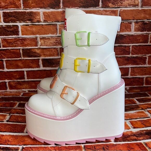 Y.R.U. White Care Bears Dune Lo Platform Boots NIB SOLDOUT White Pink - Picture 8 of 11